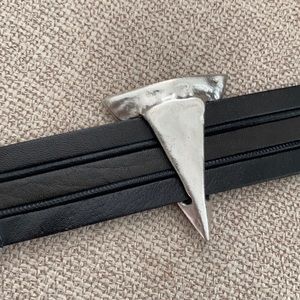 NWOT Hand made Hammered metal and black leather cuff bracelet